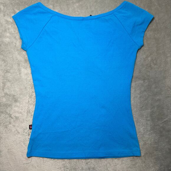 Y2K L8er Clothing Baby Tee Women Size M Blue Crop T-Shirt Casual Stretch Vintage - Picture 3 of 9